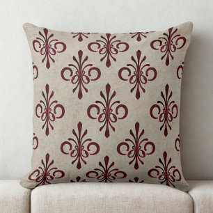 Elegant Ornamental Maroon Damask Pattern Cushion