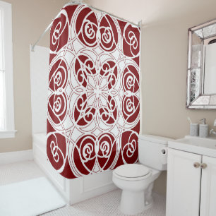 Elegant, ornamental, modern, burgundy, white shower curtain