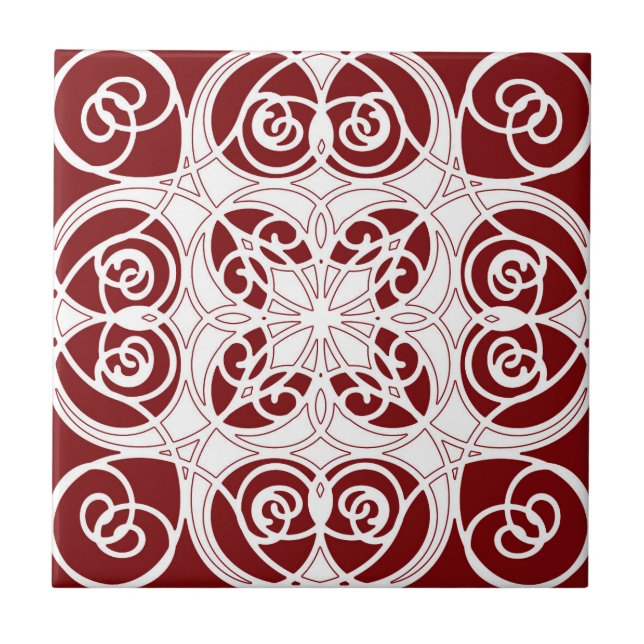 Elegant, ornamental, modern, burgundy, white tile (Front)