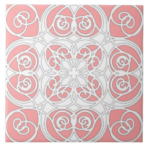 Elegant, ornamental, modern, pastel pink, white tile
