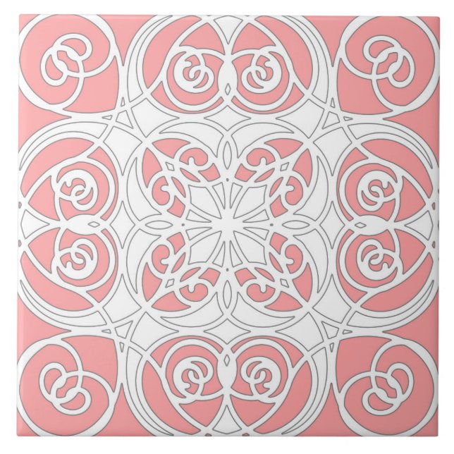 Elegant, ornamental, modern, pastel pink, white tile (Front)