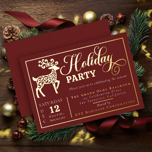 Elegant Ornamental Reindeer Holiday Party Gold