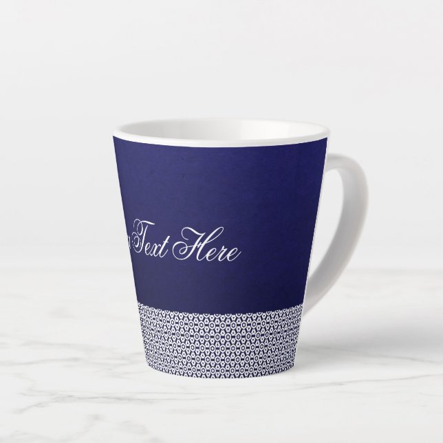 Elegant ornamental vector blue white hand written latte mug (Right Angle)