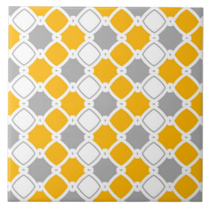 Elegant ornamental, white, mustard yellow, grey tile