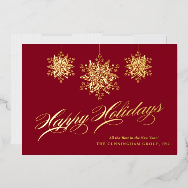 Elegant Ornaments Business Foil Holiday Card (Envelope)