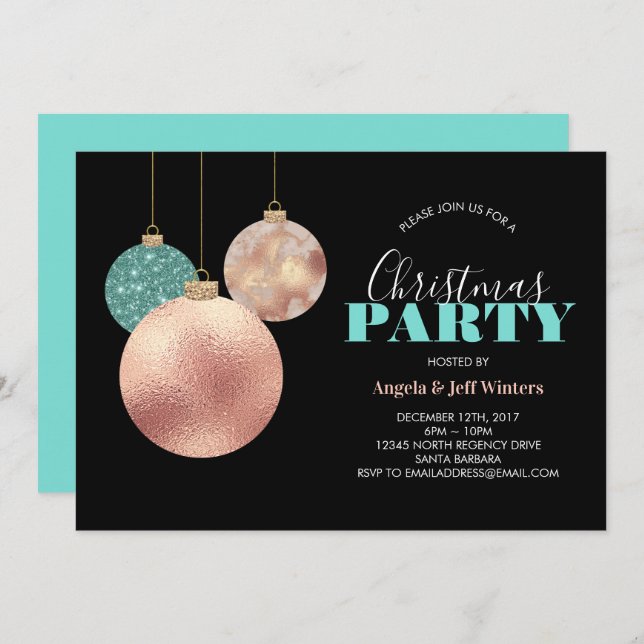Elegant Ornaments Christmas Party 2 Invitation (Front/Back)