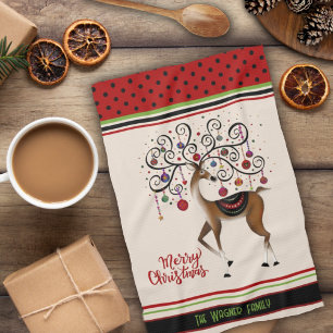 Elegant Ornaments Christmas Reindeer Personalized Tea Towel