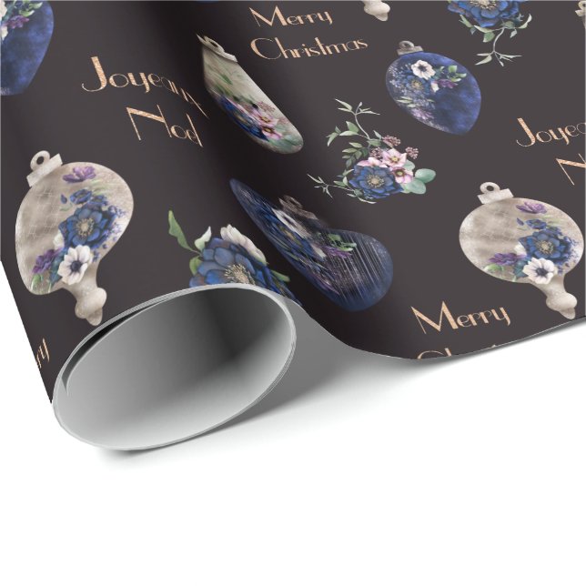 Elegant ornaments of champagne blush and navy wrapping paper (Roll Corner)