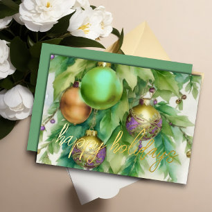 Elegant Ornaments Peach Mint Lavender Foil Holiday Card