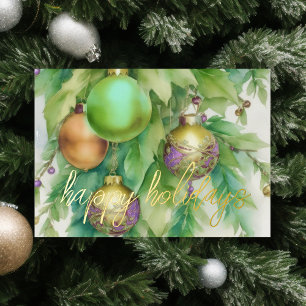 Elegant Ornaments Peach Mint Lavender Holiday Card