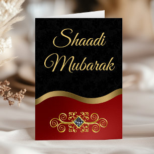 Elegant Ornate Black and Red Shaadi Mubarak Card