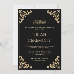 Elegant Ornate Black Gold Nikah Ceremony Wedding Invitation