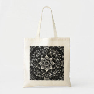 Elegant Ornate Black White Floral Tote Bag