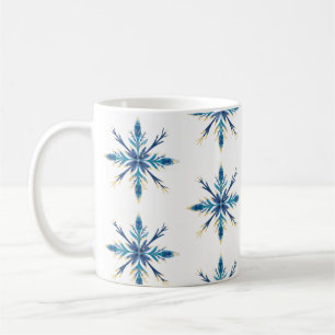Elegant Ornate Blue & Gold Painted Snowflake Coffee Mug