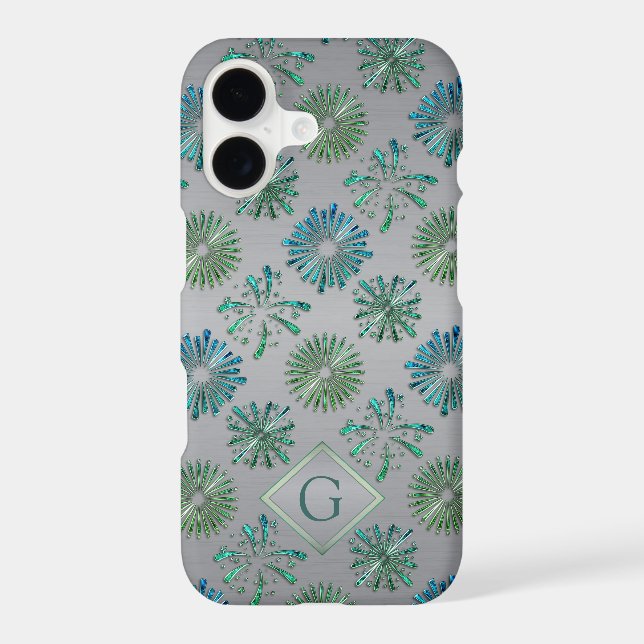 Elegant Ornate Blue Green Pattern Monogram (Back)