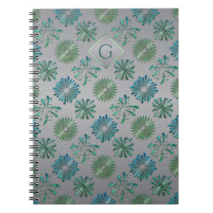 Elegant Ornate Blue Green Pattern Monogram Notebook