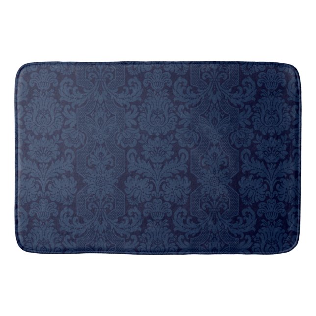 Elegant Ornate Blue Victorian Damask Bath Mat (Front)