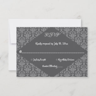 Elegant Ornate Classy Damask Grey Formal Wedding RSVP Card