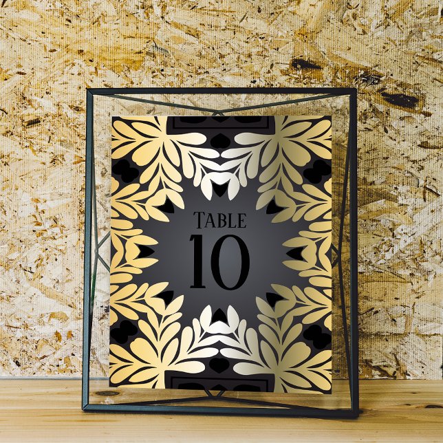 Elegant Ornate Classy Gold Leafy Frame On Black Table Number (Creator Uploaded)