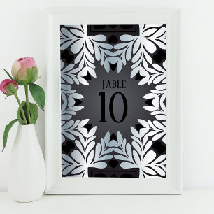 Elegant Ornate Classy Silver Leafy Frame On Black Table Number