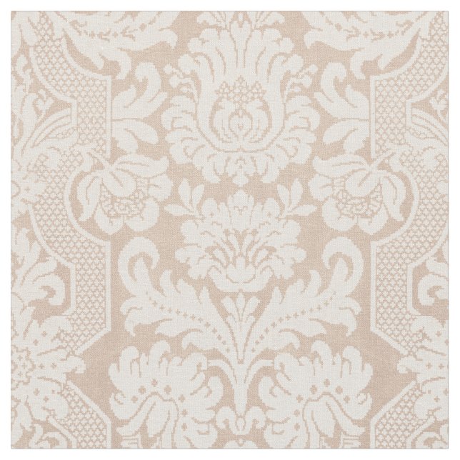 Elegant Ornate Cream Victorian Damask Fabric (Close Up)