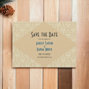 Elegant Ornate Damask Script Beige Classic Wedding Save The Date