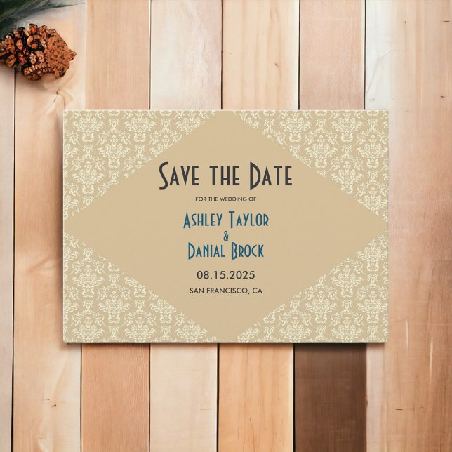 Elegant Ornate Damask Script Beige Classic Wedding Save The Date (Creator Uploaded)