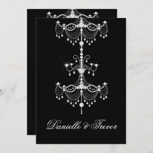 Elegant Ornate Diamond Chandelier on Black Wedding Invitation