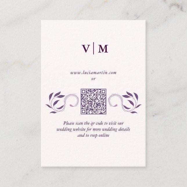 Elegant Ornate Fated Floral QR Code Wedding RSVP Enclosure Card (Front)
