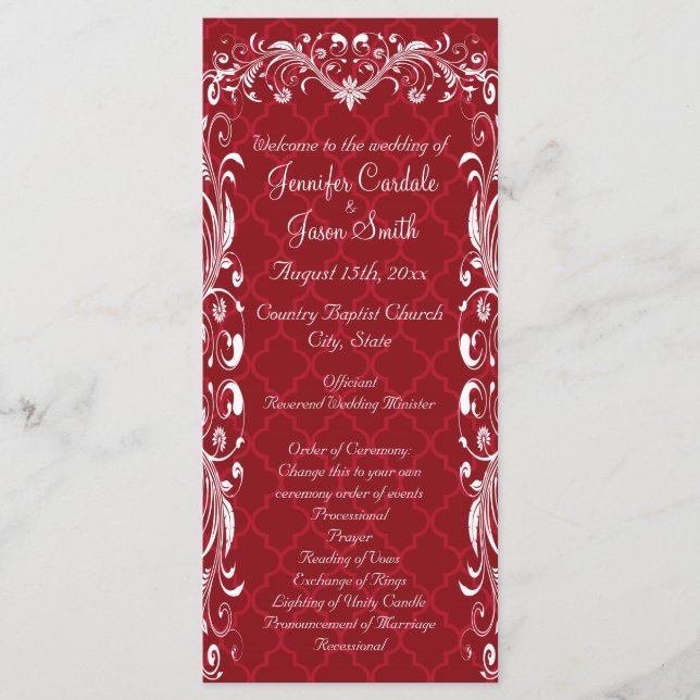 Elegant Ornate Flourish Red Wedding Programs Programme (Front)