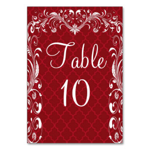 Elegant Ornate Flourish Red Wedding Table Cards