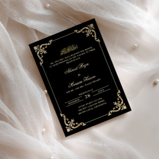 Elegant Ornate Frame Black Gold Walima Ceremony Invitation