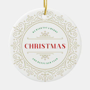 Elegant Ornate Frame Holiday Greeting Ceramic Tree Decoration