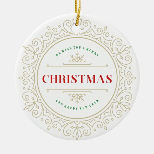 Elegant Ornate Frame Holiday Greeting Ceramic Tree Decoration (Front)