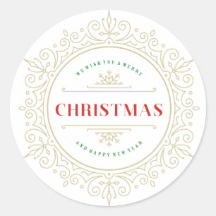 Elegant Ornate Frame Holiday Greeting Classic Round Sticker