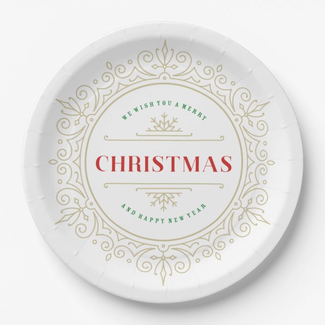 Elegant Ornate Frame Holiday Greeting Paper Plate (Front)