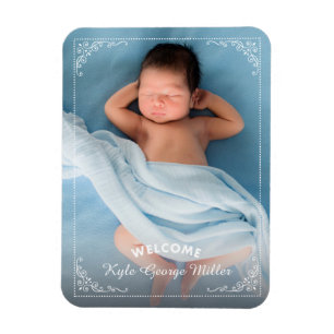 Elegant Ornate Frame Welcome Birth Announcement Magnet