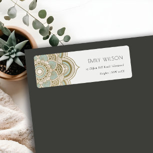 Elegant Ornate Gold Foil Teal Mandala Address