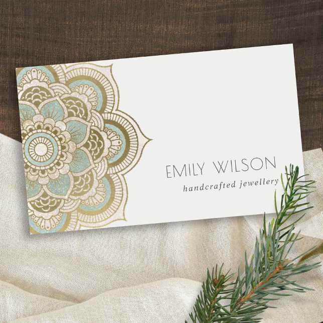 Elegant Ornate Gold Foil Teal Turquoise Mandala  Business Card (Creator Uploaded)