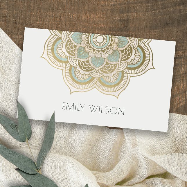Elegant Ornate Gold Foil Teal Turquoise Mandala Business Card (Creator Uploaded)