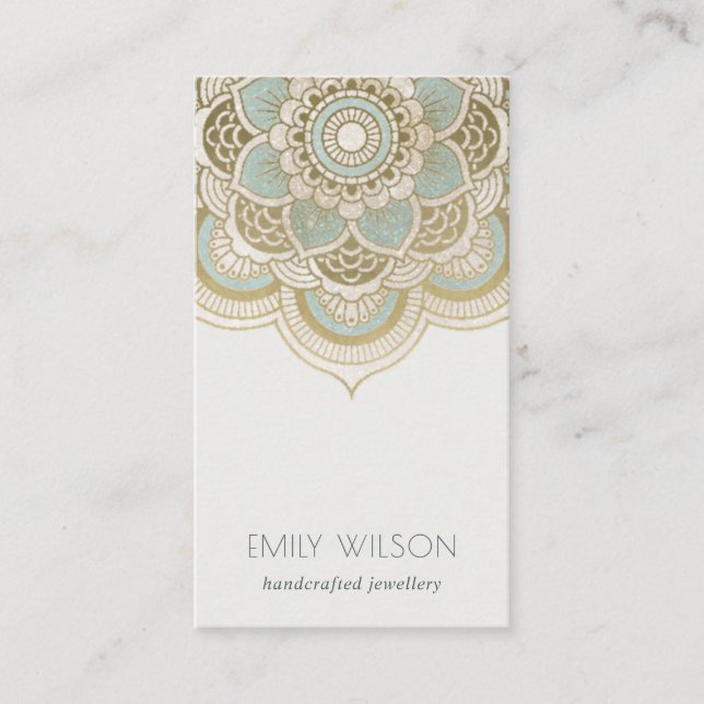 Elegant Ornate Gold Foil Teal Turquoise Mandala Business Card (Front)