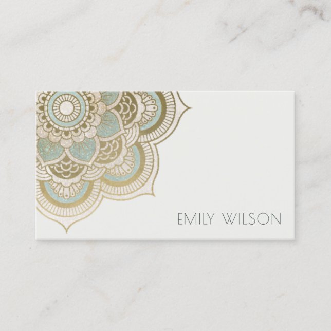 Elegant Ornate Gold Foil Teal Turquoise Mandala Business Card (Front)