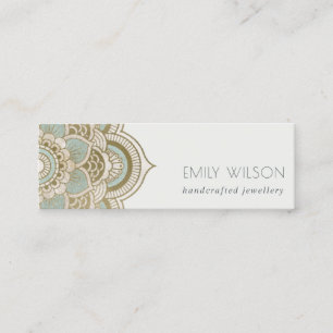 Elegant Ornate Gold Foil Teal Turquoise Mandala Mini Business Card