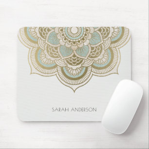 Elegant Ornate Gold Foil Teal Turquoise Mandala Mouse Mat