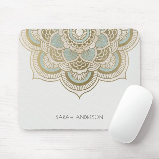 Elegant Ornate Gold Foil Teal Turquoise Mandala Mouse Mat (With Mouse)