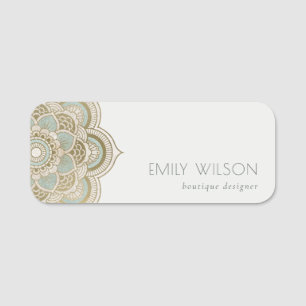 Elegant Ornate Gold Foil Teal Turquoise Mandala Name Tag