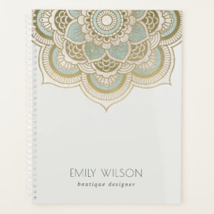 Elegant Ornate Gold Foil Teal Turquoise Mandala Planner