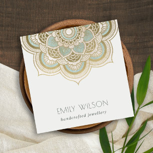Elegant Ornate Gold Foil Teal Turquoise Mandala Square Business Card