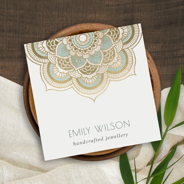 Elegant Ornate Gold Foil Teal Turquoise Mandala Square Business Card (Creator Uploaded)