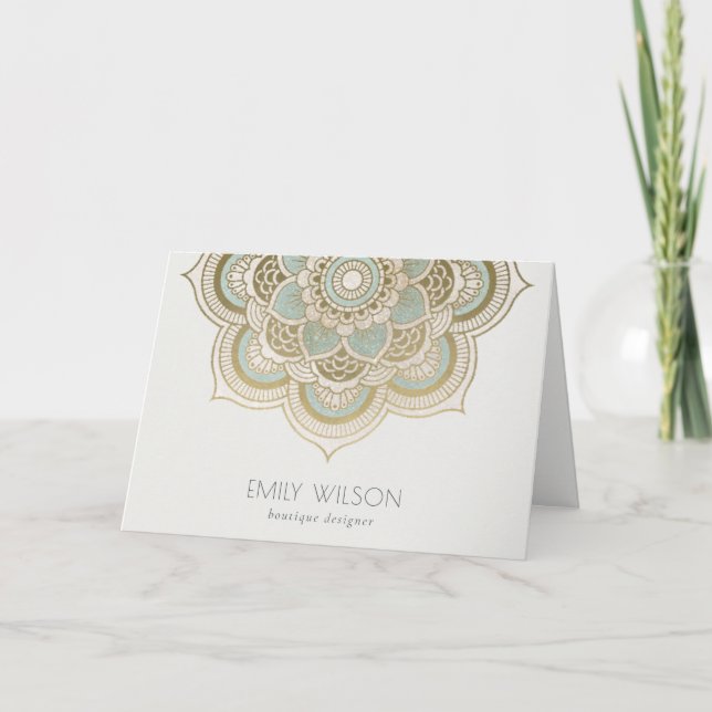 Elegant Ornate Gold Foil Teal Turquoise Mandala Thank You Card (Front)